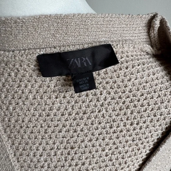 Zara Star Button Knit Women’s Cardigan Short Sleeve Tan Beige Size Medium - Picture 8 of 9